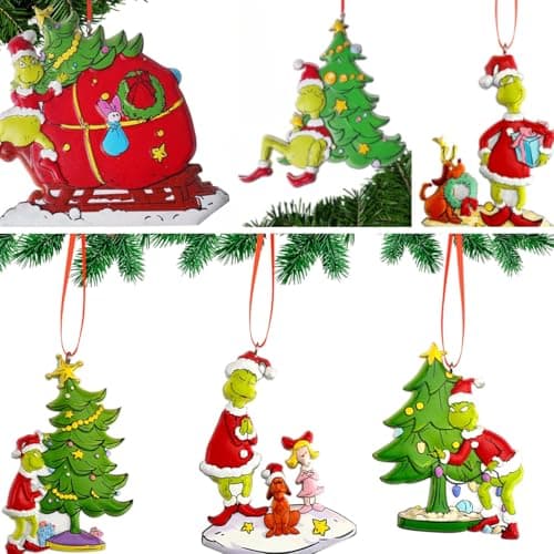 6 Pcs Christmas Decorations Hanging Ornaments - How The Green Monster Stole Christmas Hanging Ornament Decorations! Funny Stole Christmas Tree Resin Pendant