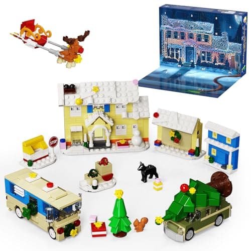 Advent Calendar 2025 Christmas Holiday Xmas Countdown Calendar Gifts for Kids Ages 6+, 24 Surprises Festive Decor with Houses, RV, Car, Sledge... Compatible with Lego Gifts for Fans, Adult, Boys and Girls
