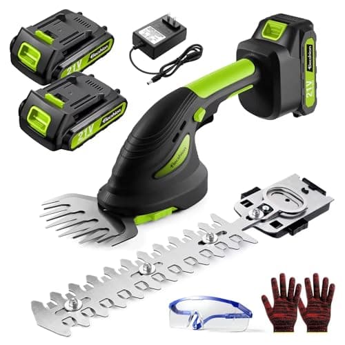 Cordless Hedge Trimmer - 2 Pack 21V Battery with Charger Powered Electric Trimmers, 2 in 1 Handheld Hedge Shears + Grass Cutter Pruning Shrub Cutting Small Branch Tool for Bush,Tree,Garden,Lawn,Yard