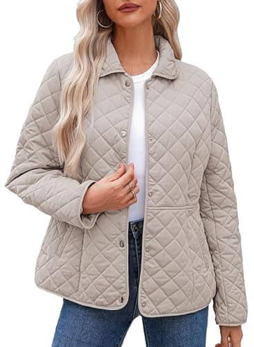 Dokotoo Womens Winter Casual Quilted Jackets for Women 2025 Trendy Button Down Puffer Jacket Fashion Fall Long Sleeve Padded Outerwear Coats Jet Stream Large