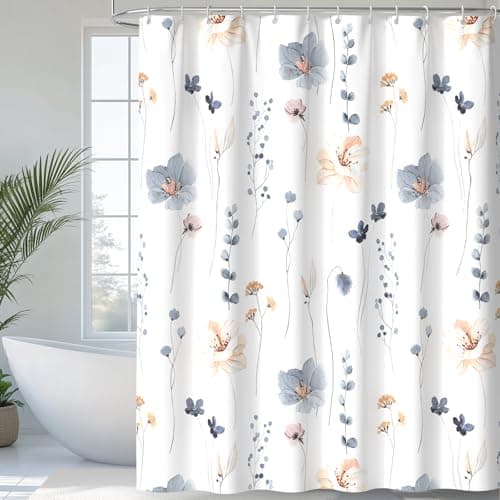 QiyI Watercolor Floral Shower Curtain, Flowers Print Minimalist Bathroom Curtain, Machine Washable Spring Modern Shower Curtains, Waterproof Fabric Shower Curtain Set with Hooks, 72 x 72, Beige
