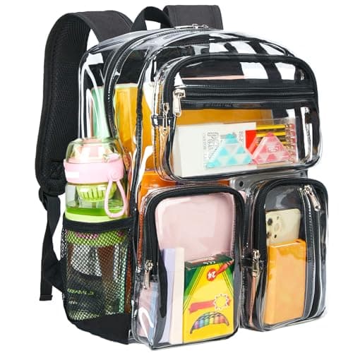 Vorspack Clear Backpack for School - Heavy Duty See Through Bookbag for Girls Boys Large Transparent Backpacks for Work, Travel, Festival - Black