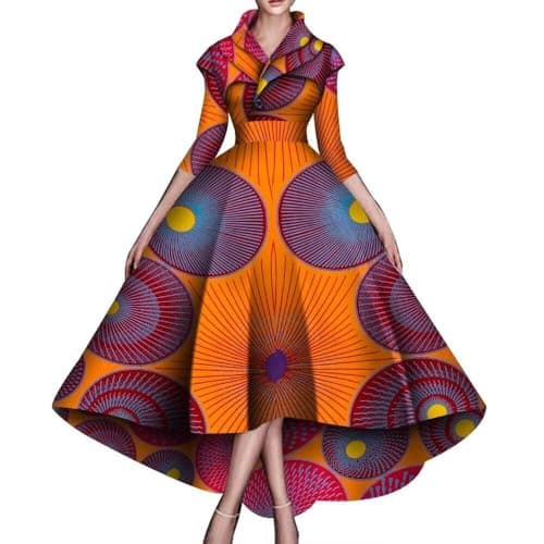 ABCWAX African Dresses for Women A-line Floor-Length Dress Traditional Ankara Kente Print Evening Dress