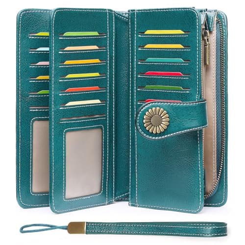 SENDEFN Wallets for Women Leather Credit Card Holder with RFID Blocking Large Capacity Wristlet