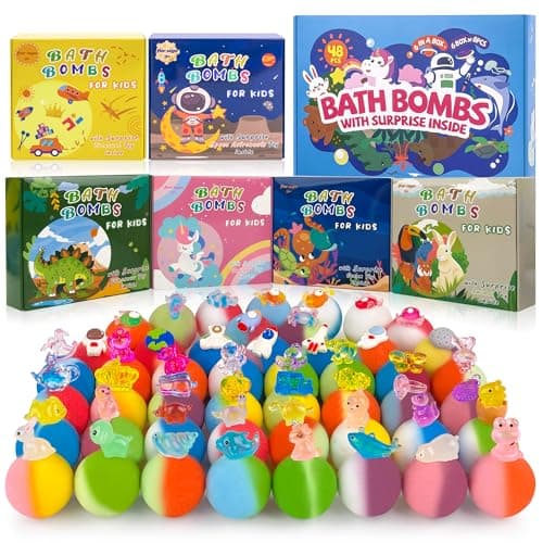 48pcs Bath Bombs for Kids with Toy Inside, Organic Colorful Bubble Bath for Kids Safe, Best Birthday, Party, Christmas Bath Bombs Gift Set for Girls and Boys