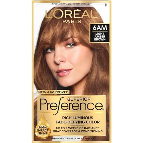 L'Oreal Paris Superior Preference Fade-Defying + Shine Permanent Hair Color, 6AM Light Amber Brown, Pack of 1, Hair Dye