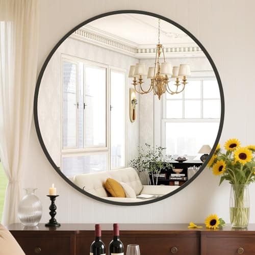 Sweetcrispy Black Round Wall Mirror 30 Inch, Bathroom Mirrors for Over Sink, Wall Decor for Bathroom, Entryway, Bedroom, Vanity
