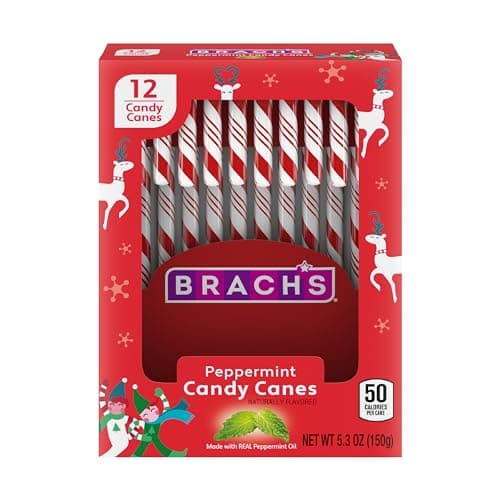 Brach's Red and White Peppermint Candy Canes, Classic Candy Canes, Christmas Candy, 5.3 oz, 12 Count