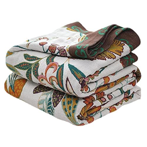 MSGKV Fall Throw Blanket for Couch Bed Chair, 100% Cotton Muslin Breathable Woven Throws 60''x 80'' Boho Vintage Quilt for All Seasons Warm Lightweight Farmhouse Blankets Home Decoration