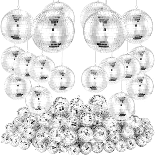 Youdepot 54PCS Mini Silver Disco Balls – Hanging Disco Ball Ornaments for Disco Ball Decor, Mini Disco Balls for Disco Party Decorations, Weddings, Rooms, Cakes & Disco Christmas Decor