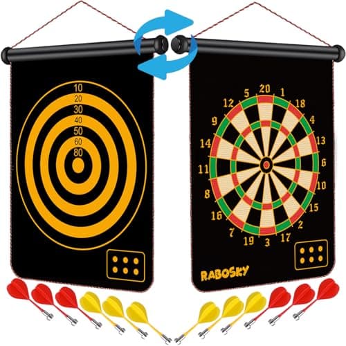 Magnetic Dart Board Game for Kids, Double-Sided Dartboard with 12 Magnet Darts, Cool Toys Gifts for Boys Ages 6 7 8 9 10 11 12 13 14 and Up, Fun Indoor Outdoor Sports Stuff for Teen