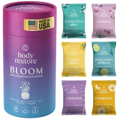 Body Restore Shower Steamers Aromatherapy 6 Pack - Easter Basket Stuffers, Relaxation Birthday Gifts for Mom, Dad, Best Friend, Travel Essentials, Stress Relief, Self Care, Bath Bombs - Bloom