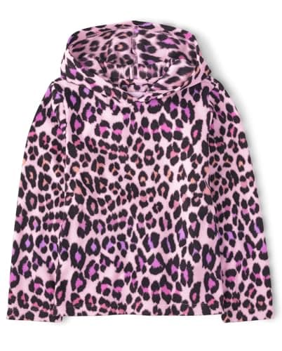 The Children's Place Girls' Warm Fleece Hooded Pullover, Pink Leopard, Small