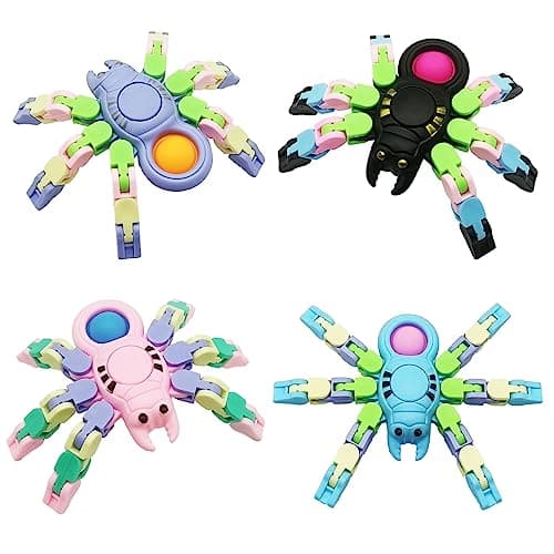 Sensory Fidgets Toys for Kids and Adults,4 Pack Transformable Fidget Spinners for Boys Girls, Pop Fidget Spider, Fingertip Gyros for ADHD Autism for Kids Gifts