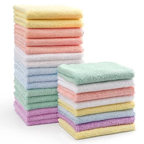 HOMEXCEL Baby Washcloths 24 Pack-Microfiber Coral Fleece Baby Bath Face Towel 7 x 9 Inch Extra Absorbent and Soft Burp Cloth and Wash Cloths for Newborn-Infants and Toddlers-Gentle On Sensitive Skin