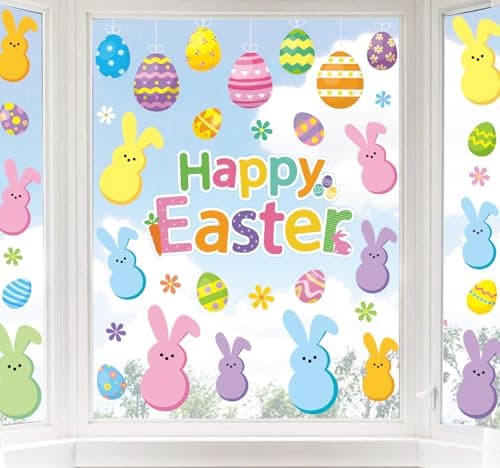 Whaline Easter Window Clings Happy Easter Bunny Rabbit Egg Window Stickers Double-Side Glass Decals for Home Office School Shop Display Party Decorations, 107Pcs, 9 Sheet