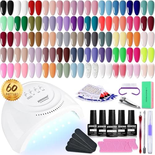 JODSONE Gel Nail Polish Kit 60 PCS with U V Light Soak off Base Top Coat Gel Polish 55 Shine Colors Gel Nail Kit Bright and Dark Brown Wine Red Series Manicure Set for Women and Girls