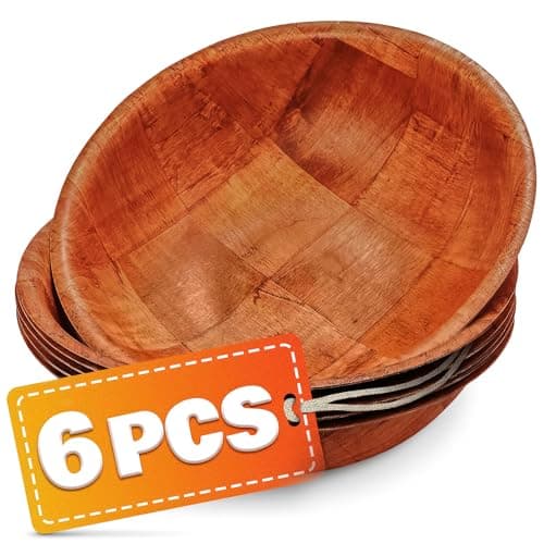 6Pcs Wooden Salad Bowl Set - Decorative Bowls for Kitchen Large Serving Bowls for Entertaining Small Snack Bowls Set Soup - 8 Inch Fruit Bowl for Kitchen Counter Salad Bowls for Lunch Serving Bowl Set