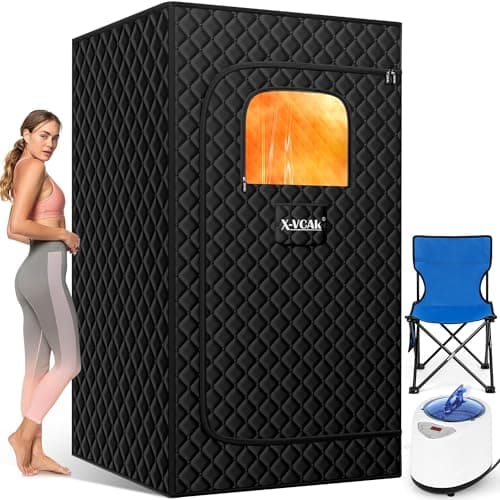 X-Vcak Upgraded Sauna Box for Relaxation, Detoxification, Portable Sauna for Home with Steamer, Remote Control, Folding Chair, 9 Levels, 2.6’ x 2.6’ x 5.9’