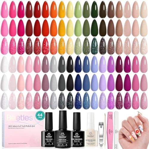 beetles Gel Polish 44pcs Winter Gel Nail Polish Set 36 Colors Brown Burgundy Red Blue Green Black White with Base Top Coat UV LED Needed Salon DIY at Home Valentine's Day Gift for Women Colorful Muse