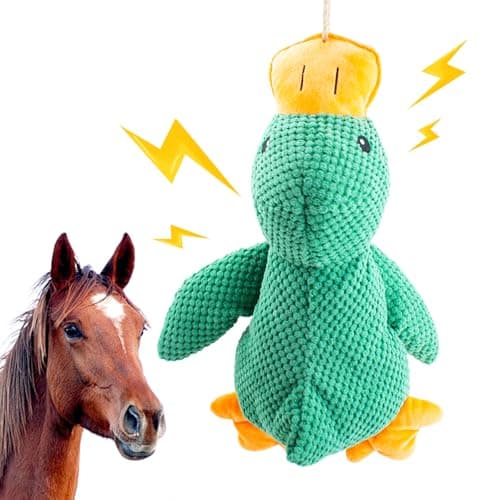 OOXYG Horse Toys Squeaky Squeeze Plush Duck, Interactive Squeaky Duck Toy for Horses to Play with, Hanging Plush Enrichment Toys for Horses Goat to Prevent Boredom-Green