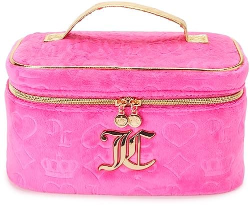 Juicy Couture Women's Cosmetics Bag - Travel Makeup and Toiletries Train Case Organizer, Size One Size, Pink Terry