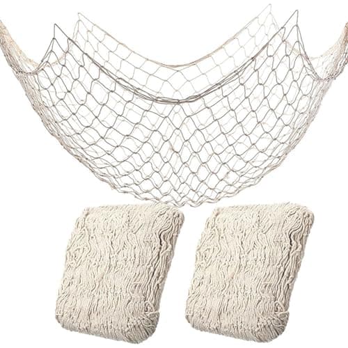 2 Pack Fish Net Decorations for Party,Natural Cotton Hawaiian Party Fishing Net Decorative, Nautical Themed Cotton Fishnet Under The Sea Pirate Party Ocean Beach Decor