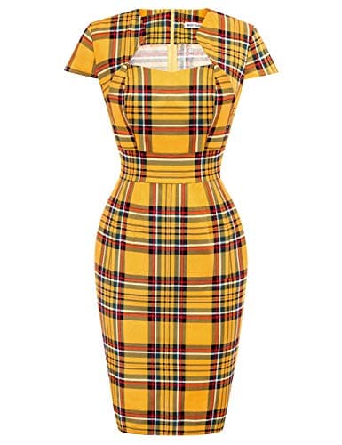 GRACE KARIN Women's Retro Slim Fit Plaid Pencil Dress for Thanksgiving Day