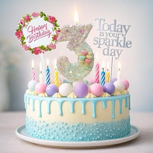 by Tugba Aydan - 3 Number Birthday Candles – 24 Piece Cake Decoration Kit with Number Candle – Party Supplies for Kids Birthday Celebration
