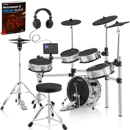 AKLOT Acoustic-Style Electric Drum Set: Independent 16’’ Wooden Bass Drum and 12’’ Snare, Triple-Zone Ride Cymbal, Standalone Hi-Hat, Full Mesh Pads, 460 Sounds, USB MIDI, Throne, Sticks (B-CORE543)