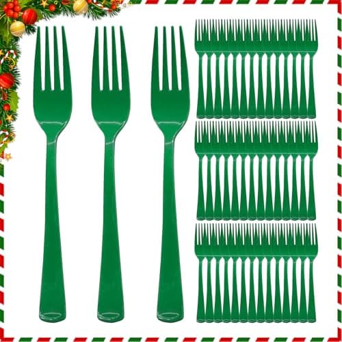 100 Pcs Green Plastic Forks Green Plastic Silverware Disposable Cutlery Heavy Duty 100 Forks for Birthday, Picnic, Wedding, Christmas