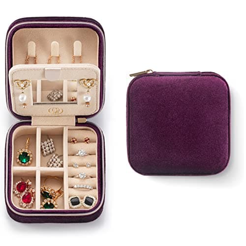 ZPROW Plush Velvet Travel Jewelry Case, Travel Jewelry Organizer, Jewelry Travel Case, Travel Jewelry Box, Small Jewelry Case for Women,Jewelry Travel Box, Earring Organizer with Mirror - Purple