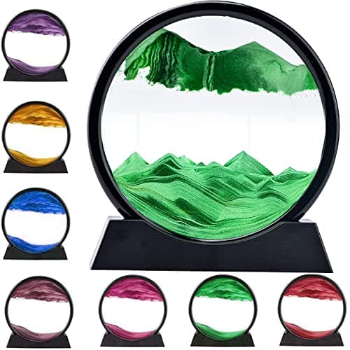 rysnwsu 3D Dynamic Sand Art Liquid Motion, Moving Sand Art Picture Round Glass 3D Deep Sea Sandscape in Motion Display Flowing Sand Painting Relaxing Desk Toys (Green, 7'')