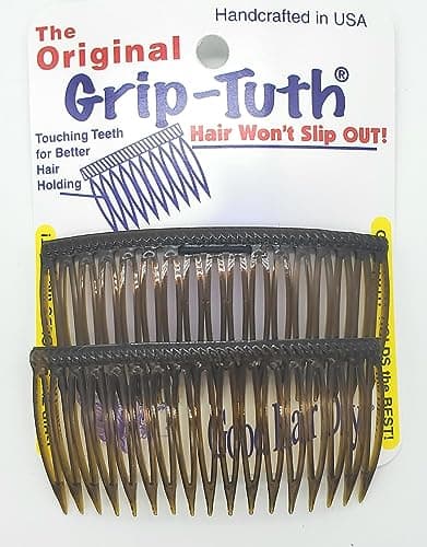 Good Hair Days Grip-Tuth Combs - Set Of 2 Hair Side Combs - Hair Combs For All Types Of Hair - Decorative & Hair Styling Women Accessories (Shell, 3 ¼ ″ Wide)