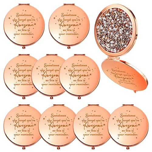 Roowest 10 Pcs Inspirational Compact Mirror Sometimes You Forget You're Awesome Appreciation Thank You Gifts for Women Employee Coworker Staff Birthday Favor Magnifying Pocket Mirror (Rose Gold)