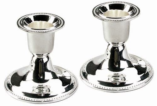 The Dreidel Company Silver Candle Holders, Shabbat Candle Sticks, Ornate Silver Plated Design (2.5 Inches)