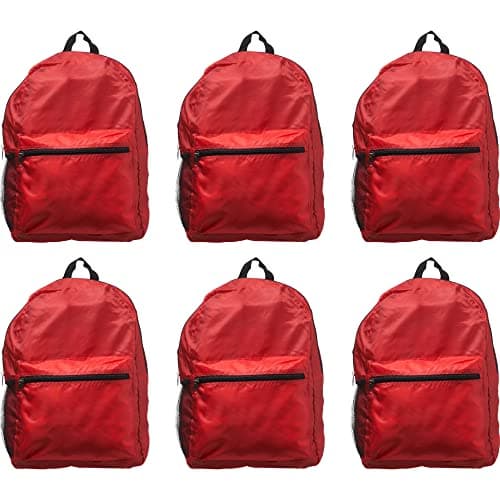 DISCOUNT PROMOS Simple Functional Backpacks Set of 6, Bulk Pack - Water Resistant, Lightweight - Red