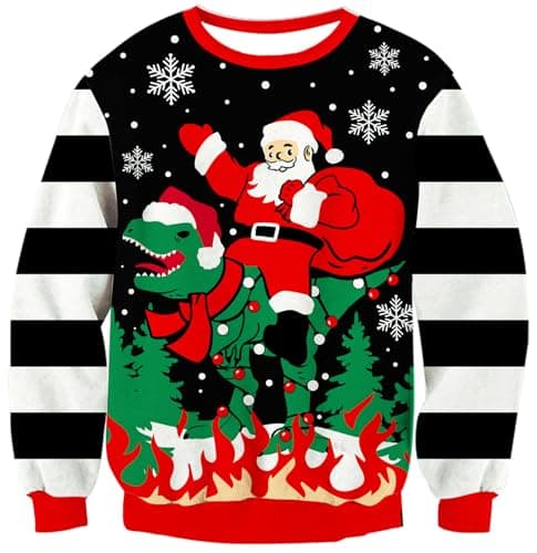 Ugly Christmas Sweater for Boys Girls Size 9 10 Holiday Winter Long Sleeve Red Santa Claus Green Dinosaur Pullover Sweatshirts 9-10 Year Old Big Child Festival Outfits Son's Stylish