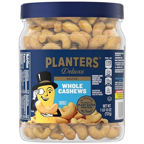 PLANTERS Fancy Whole Cashews with Sea Salt, 26 Ounces ( Pack of 1) Resealable Jar - Made with Simple Ingredients - Good Source of Vitamins and Minerals - Kosher (Packaging May Vary)