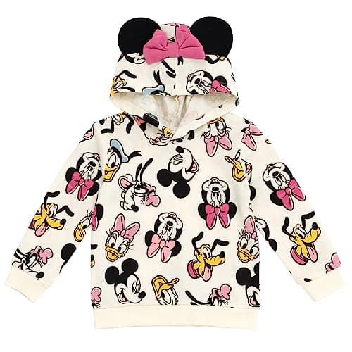 Disney Minnie Mouse Toddler Girls Fleece Pullover Hoodie White/Bow 2T