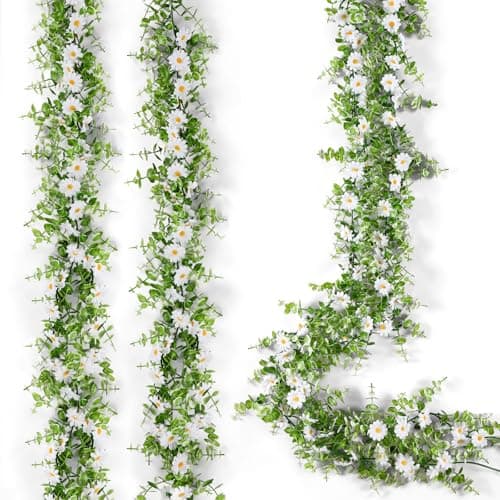 Norme 2 Pcs 6 Ft Artificial Daisy Garland with 100 Fake Flowers Decorative Vine Hanging Spring Summer Floral Garland for Wedding Baby Shower Door Window Mantle Staircase Farmhouse Table Centerpiece