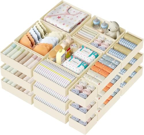 DIMJ Drawer Organizer Clothes Storage - 18 Pack Baby Dresser Organizer for Nursery, Foldable Closet Drawer Organizer Bins for Bedroom Organization, Fabric Storage Dividers for Socks, Underwears, Bras