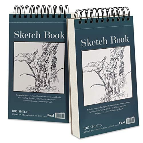 5.5" x 8.5" Sketchbook Set, Top Spiral Bound Sketch Pad, 2 Packs 100 Sheets Each (68lb/100gsm), Acid Free Art Sketch Book Artistic Drawing Painting Writing Paper for Beginners Artists