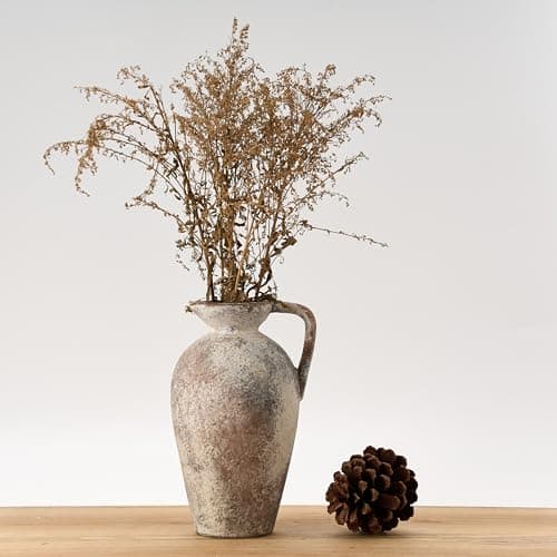 LUKA Ceramic Rustic Farmhouse Vase,9.25 inch Terracotta Vase with Handle,Neutral Tall Clay Vases Decorative Vase for Living Room,Table,Shelf Decor(Brown,L)