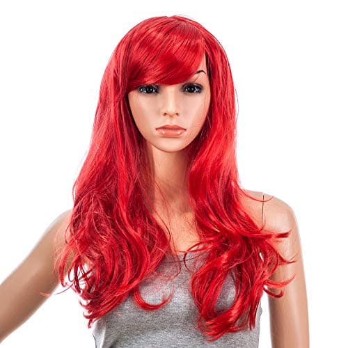 SWACC 26-Inch Long Curly Wave Cosplay Synthetic Wig Colored Hair Piece for Women with Wig Cap (Red)