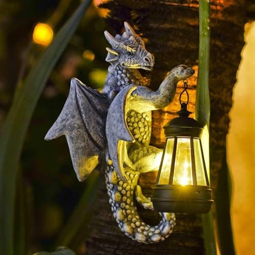 Fashionoda Dragon Tree Hugger Garden Decor - 9.3 Inch Garden Statues Lawn Ornaments for Outside Balcony Yard Whimsical Art Outdoor,Medieval Fantasy Halloween Decor