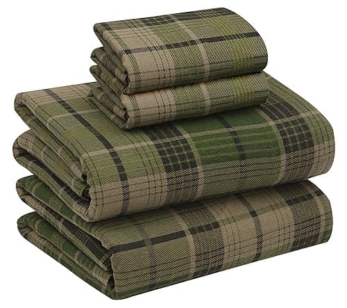 RUVANTI Flannel Sheets Queen Size - 100% Cotton Double Brushed Bed Sheets, Deep Pockets 16 Inches Queen Sheet Set, All Seasons Breathable & Extra Soft - Warm & Cozy, 4 Piece, DNA Plaid