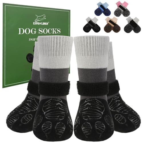 EXPAWLORER Anti Slip Dog Socks to Prevent Licking Paws,Dog Shoes for Cold Winter, Dog Booties for Hardwood Floors, Dog Boots & Paw Protectors with Grippers for Small Medium Large Senior Dogs Black XS