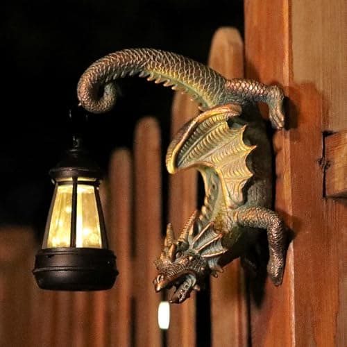 REYISO Solar Dragon Tree Hugger Statue Wall Decor - Gothic Garden Statue with Solar Lantern, Outdoor&Yard Decor, Fantasy Dragon Figurine for Trees, Walls, or Fences - Unique for Men & Women