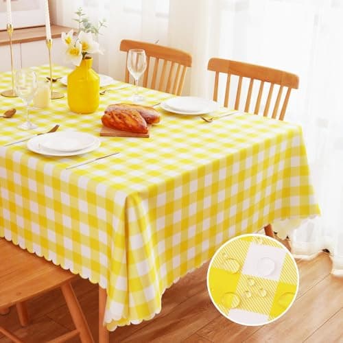 MANGATA CASA Yellow Gingham Tablecloth for Square Tables-Checkered Table Cloth Waterproof Kitchen & Table Linens-Polyester Buffalo Plaid Wrinkle Free Table Cover(Light Yellow 52x52in)